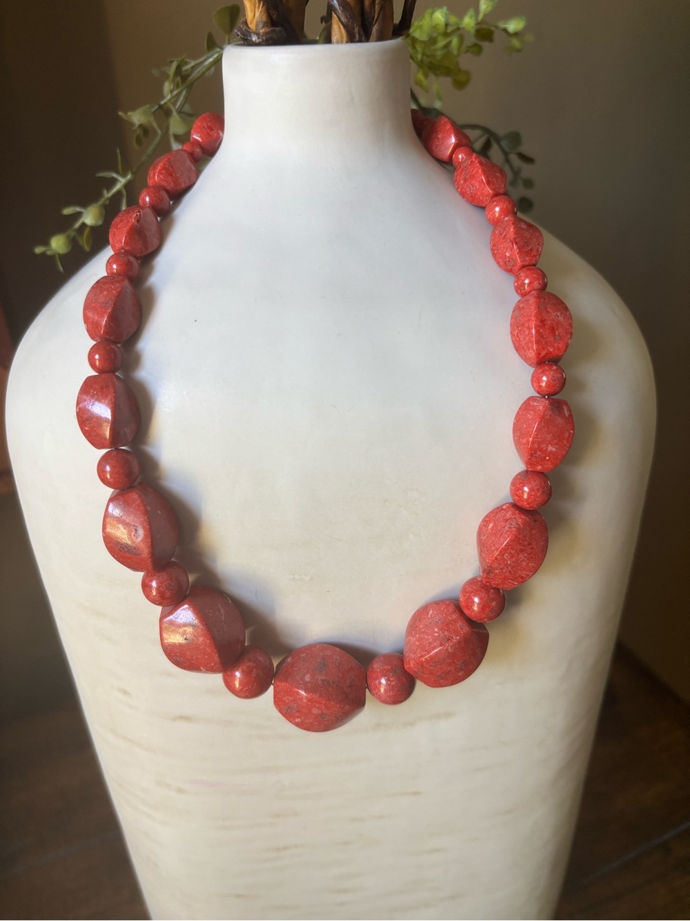 Jay King DTR 925 Red Sponge Coral Nugget Bead Necklace Sterling Silver 17”